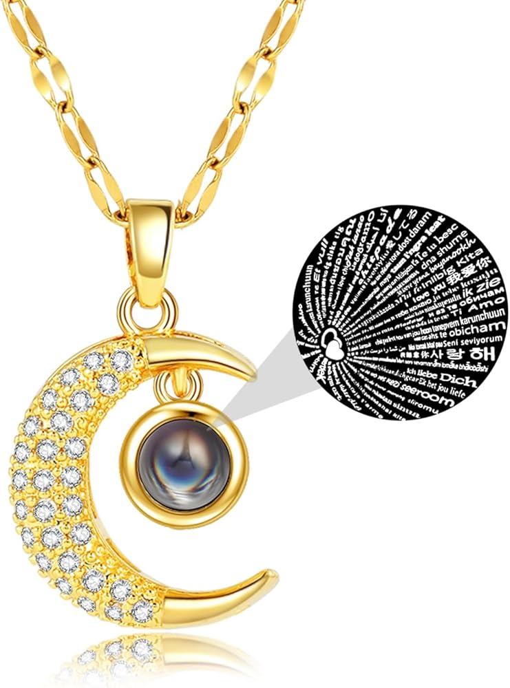 Crescent Moon 100 Language I Love You Necklace Necklace Precious Jewels