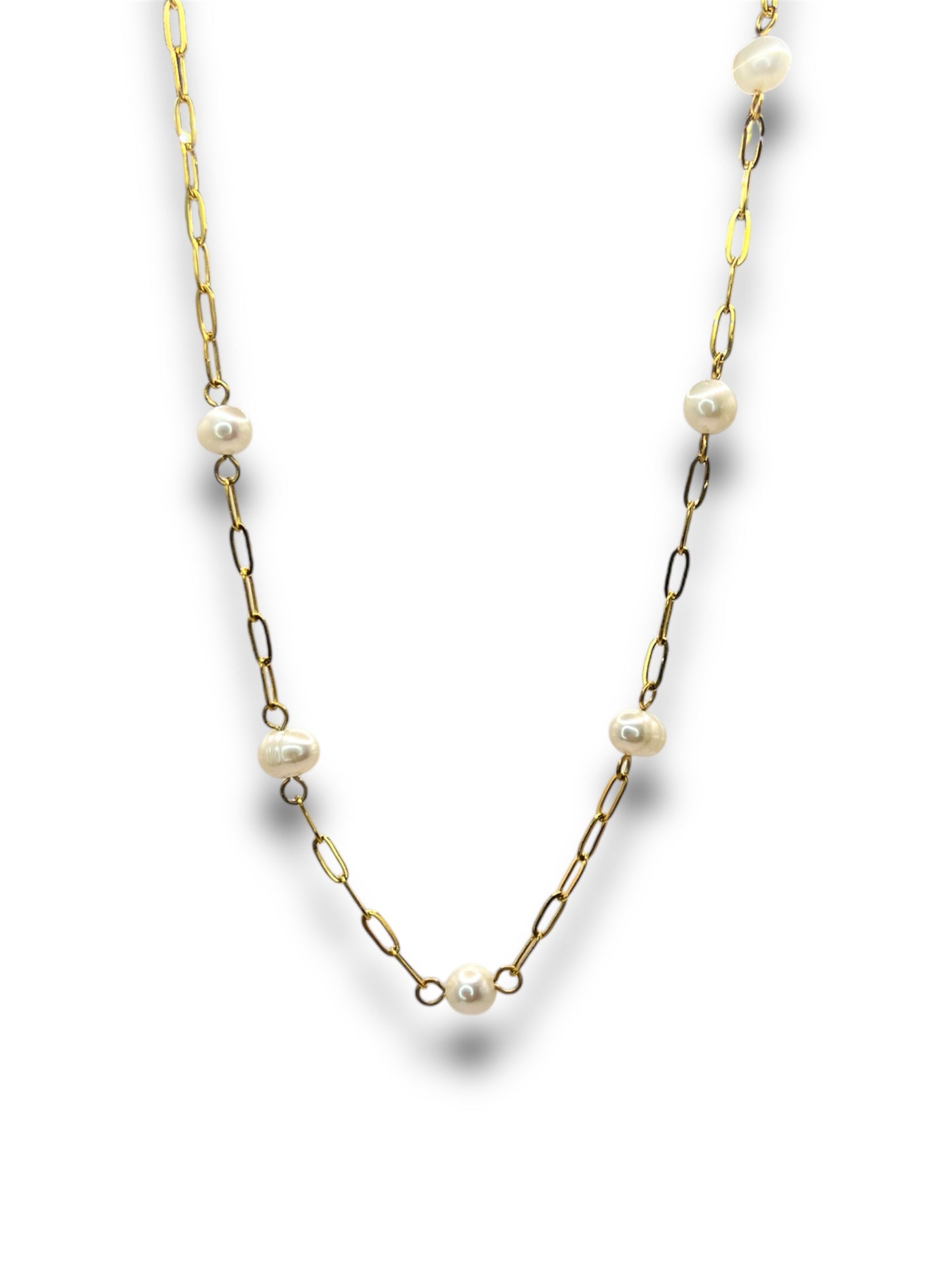 Golden Pearl Link Necklace Necklace Precious Jewels