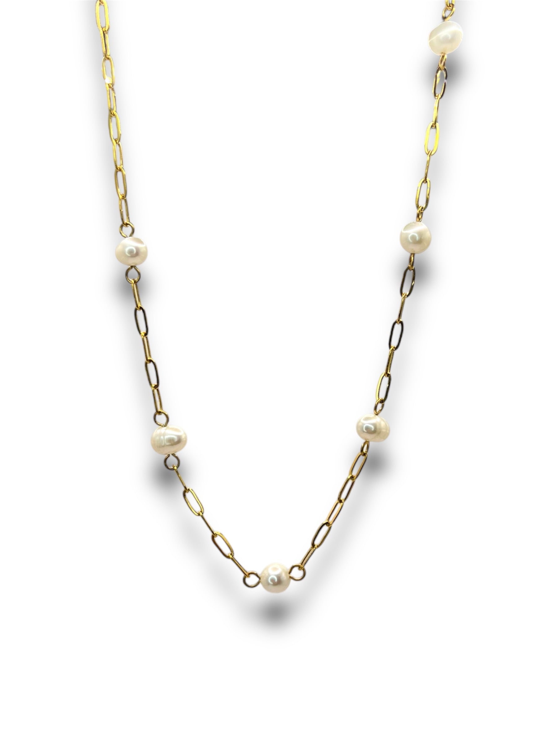 Golden Pearl Link Necklace Necklace Precious Jewels