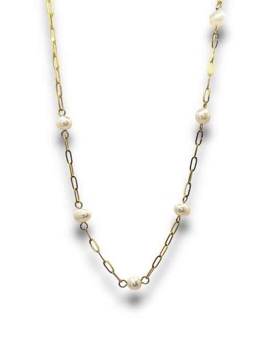 Golden Pearl Link Necklace Necklace Precious Jewels