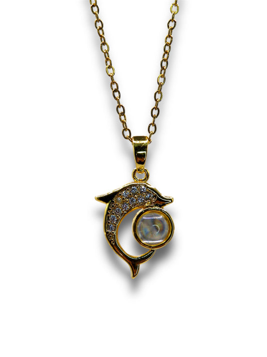 Dolphin "100 language I love you" Necklace Necklace Precious Jewels Gold