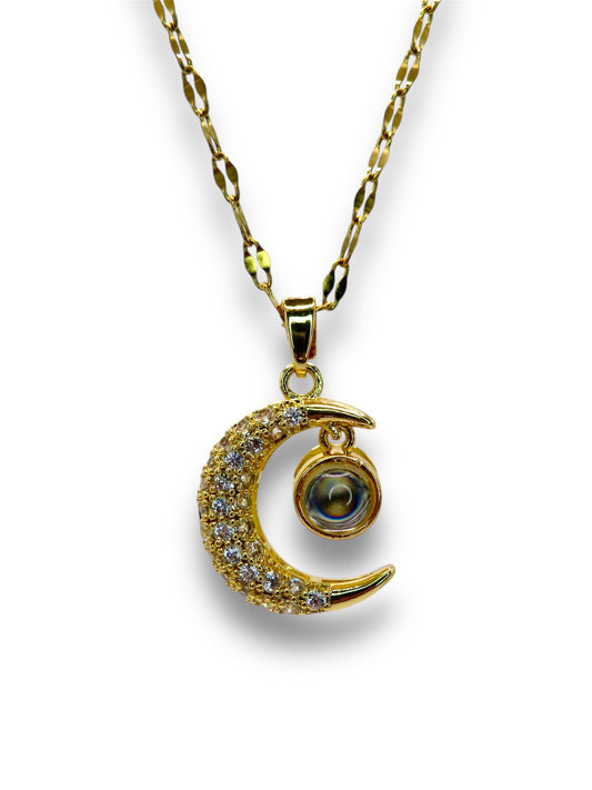 Crescent Moon 100 Language I Love You Necklace Necklace Precious Jewels Gold