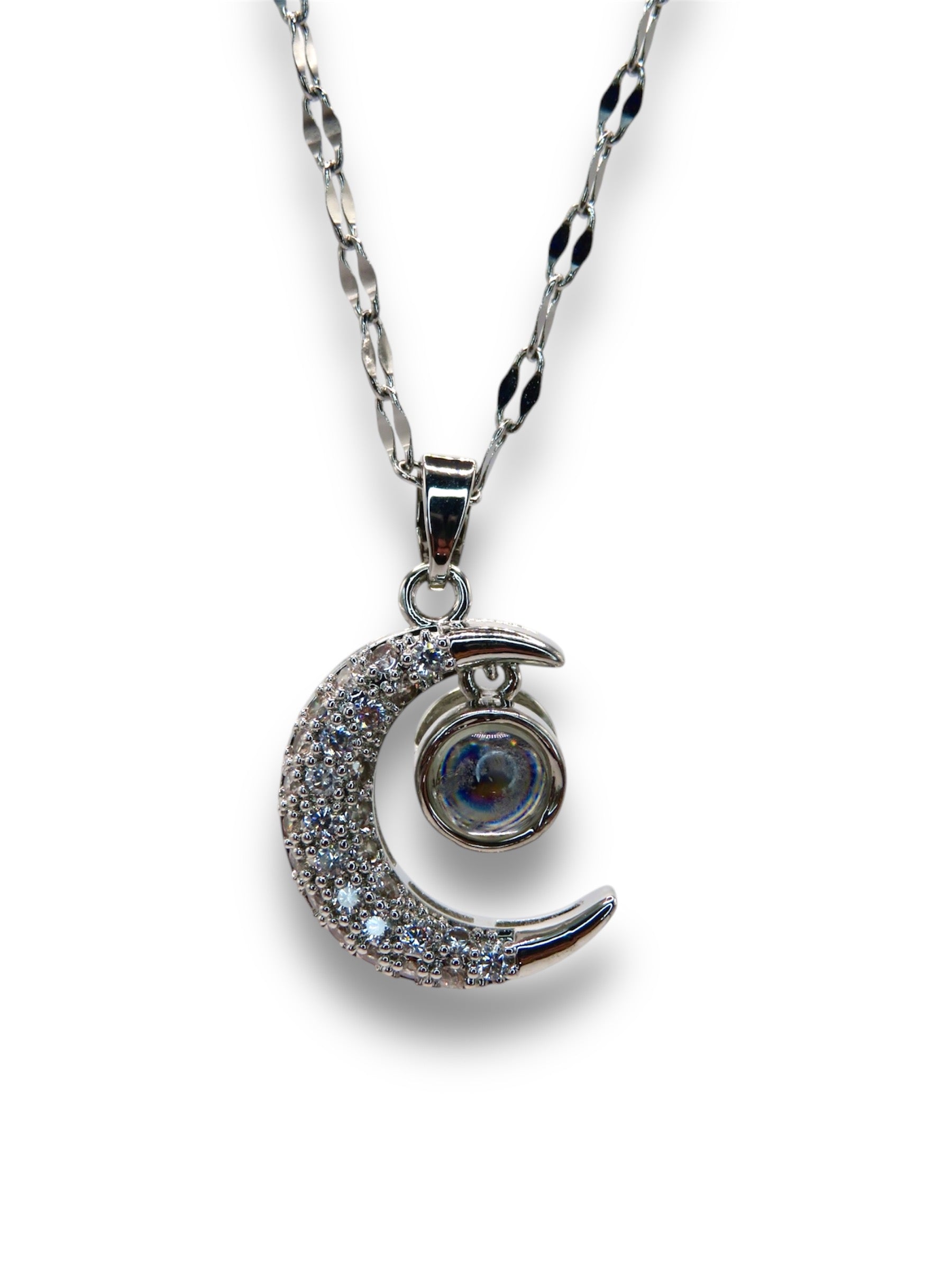 Crescent Moon 100 Language I Love You Necklace Necklace Precious Jewels Silver