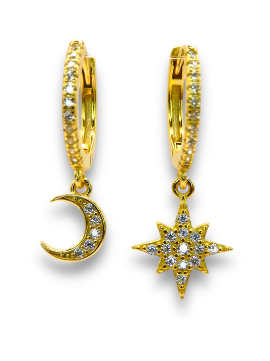 Moon and Star Earrings earrings Precious Jewels LLC Gold